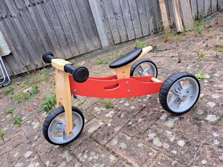 Kids wooden 2 in 1 convertible trike balance bike