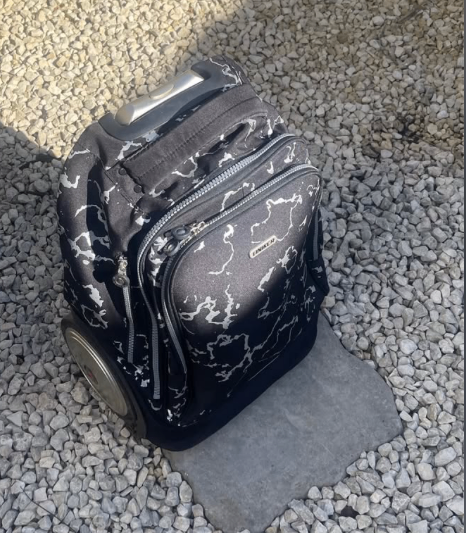 Loungefly Rolling Backpack – Black and White, Good Condition (Work trolley)