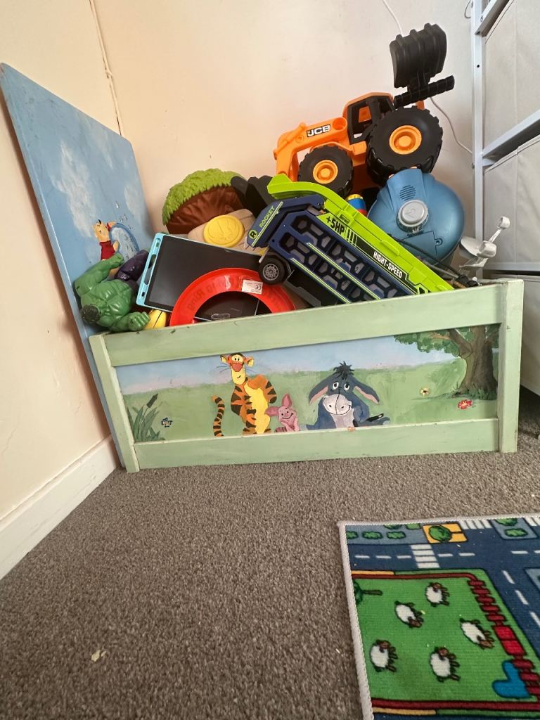 Winnie the Pooh Toy Box – Good Condition, Painted Wood