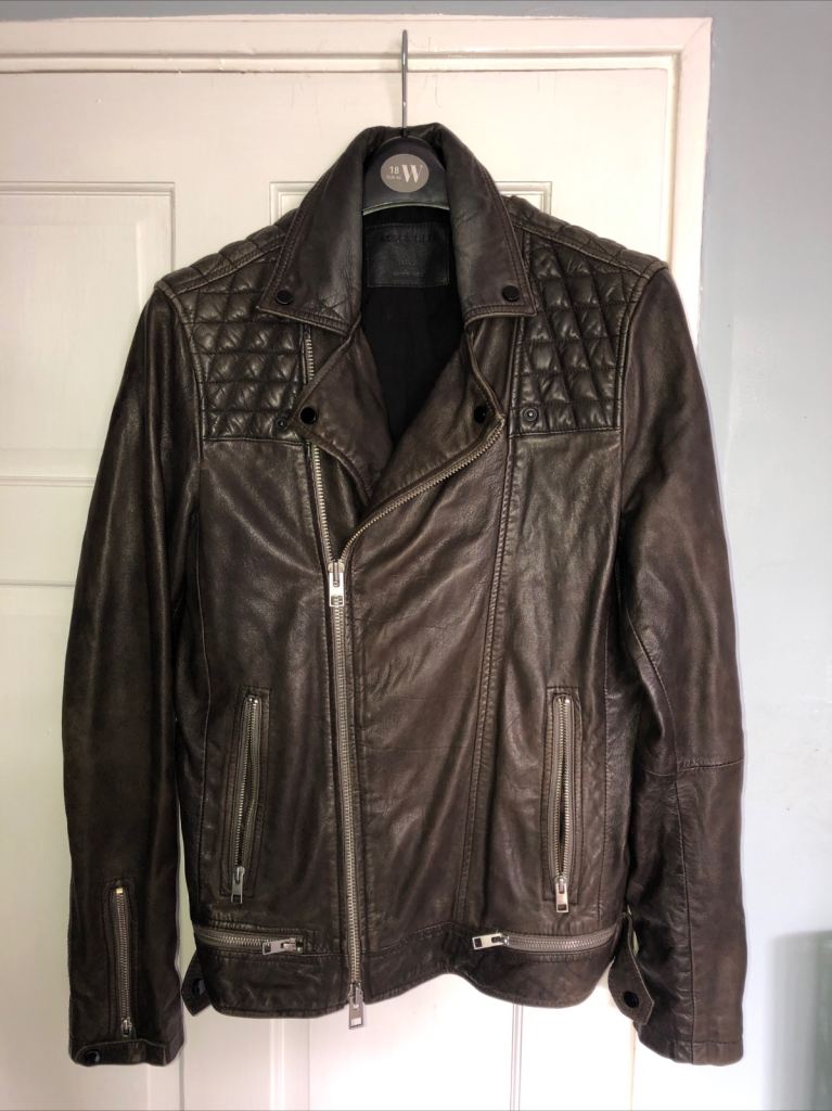 AllSaints Women's Leather Conroy Brown Biker Jacket Size Small 6-8 All Saints