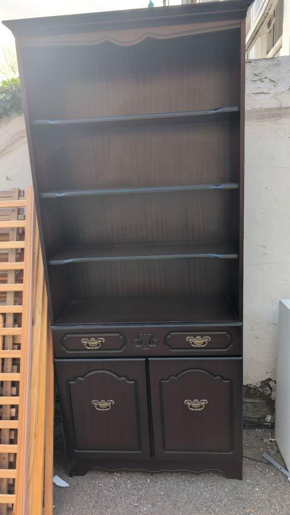 Tall Black Wooden Bookcase with Lower Storage Cabinet and Drawers - Traditional Style