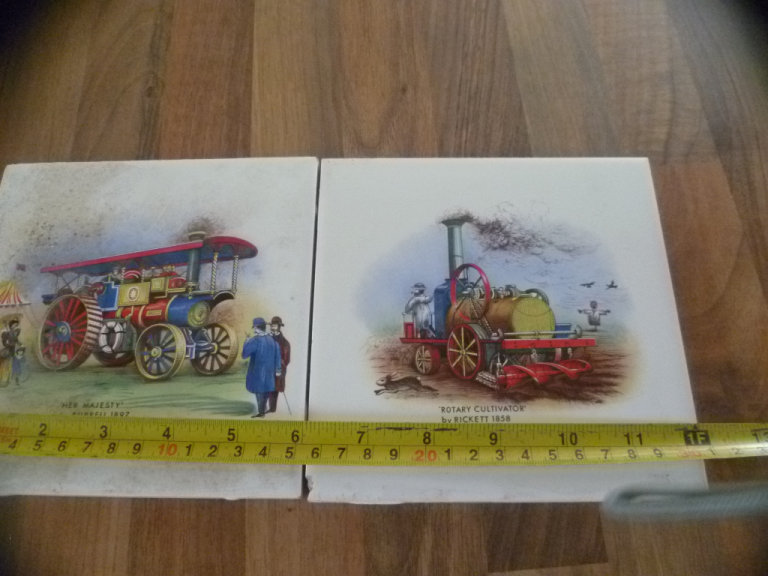 Vintage Steam engine Tiles H and R johnson ltd Made in England Her majesty By Burrell 1897 