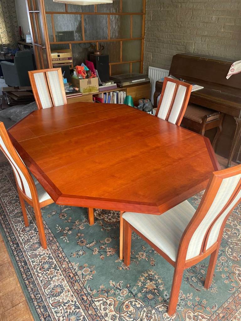 Hexagonal Rosewood Extending Dining Table and 4 Chairs