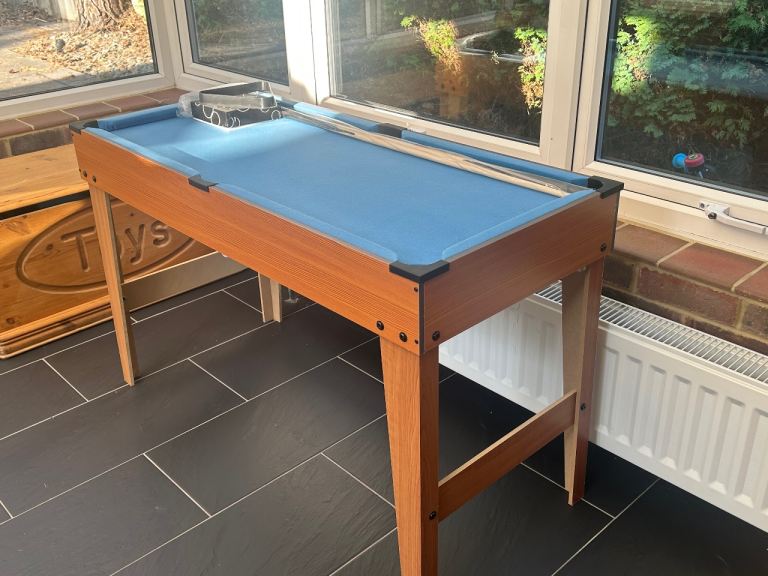 Small Pool Table with Blue Felt – Good Condition