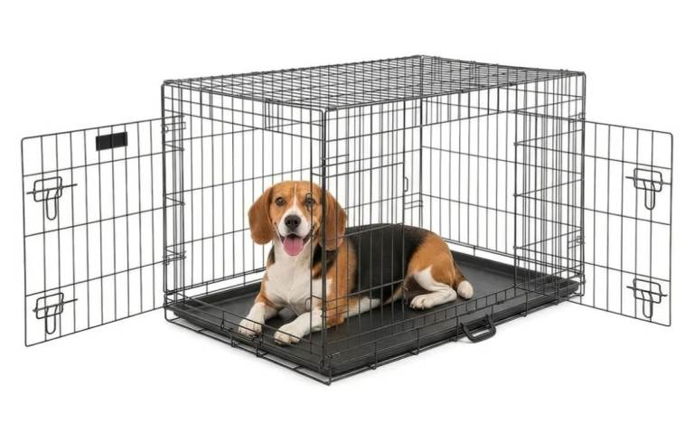 A new still boxed black metal 30" Folding Dog Crate for Medium Dogs - Heavy-Duty .