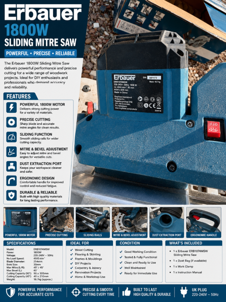 Erbauer 1800W Sliding Mitre Saw – New, Unused