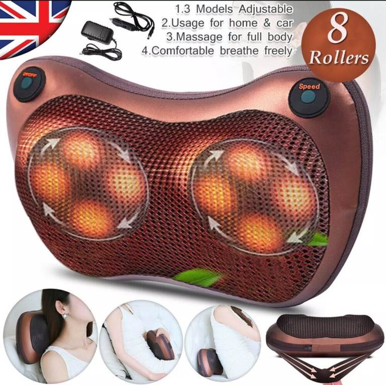 Electric Massage Pillow Lumbar Body Neck Back Kneading Heat Cushion Car Home UK