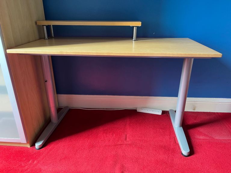 IKEA Light Wood Finish Desk with Monitor Shelf – Good Condition