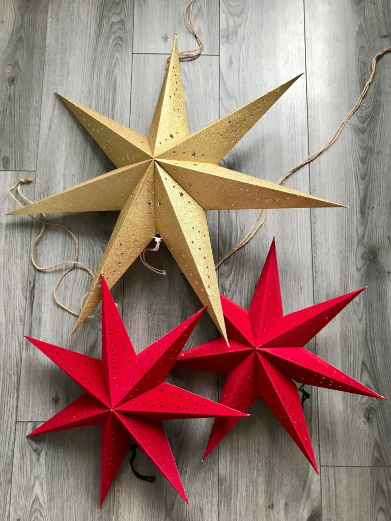 Beautiful Scandi Christmas Stars Decorations Gold Red Velvet Glitter Home Decor Swedish House Flat