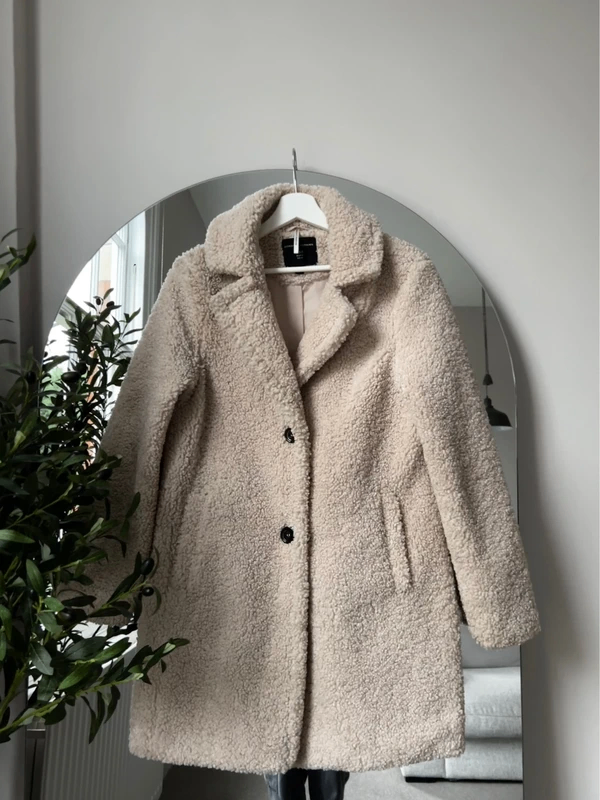 Dorothy Perkins Teddy Bear Borg Coat, Camel/Nude/Beige, Size M (10–12)