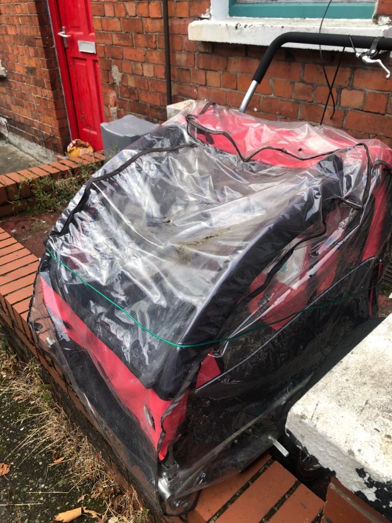 Hamax Red Child Bike Trailer with Rain Cover – Good Condition