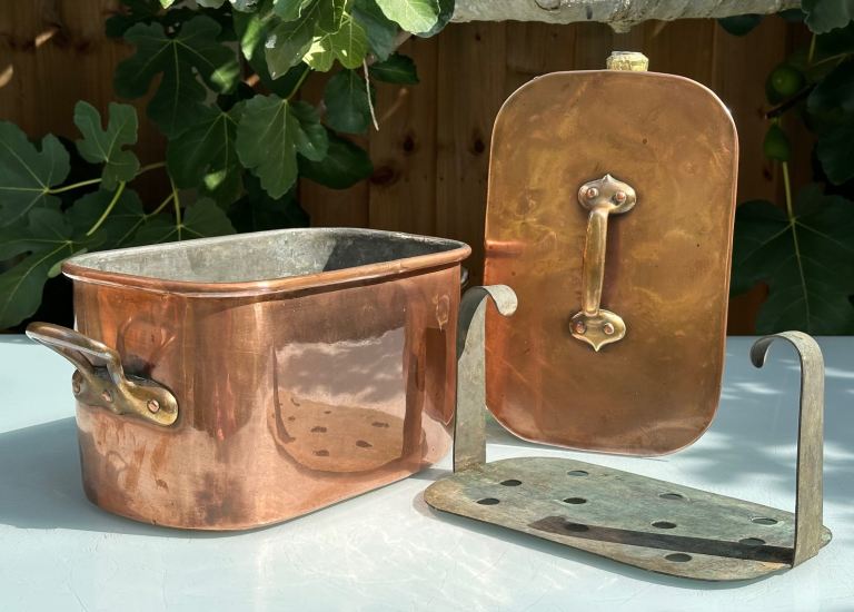ANTIQUE FRENCH COPPER PAN, CASSEROLE , FAITOUT, MARMITE, DAUBIERE - MARKED R E C - WILL POST!