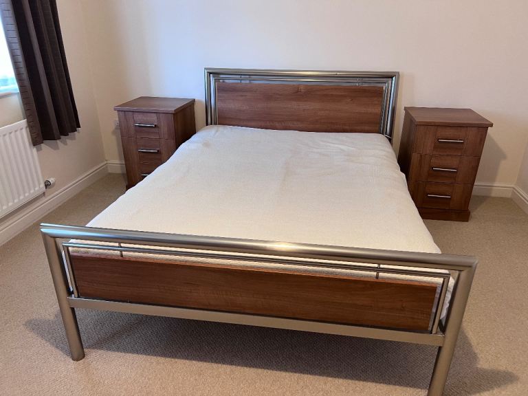 King Bed Frame with Two Matching Bedside Tables – Good Condition