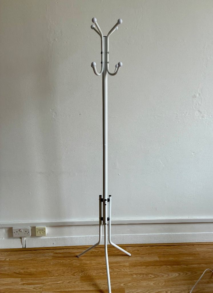 Minimalist White Coat Stand / Hat Rack – Modern Metal