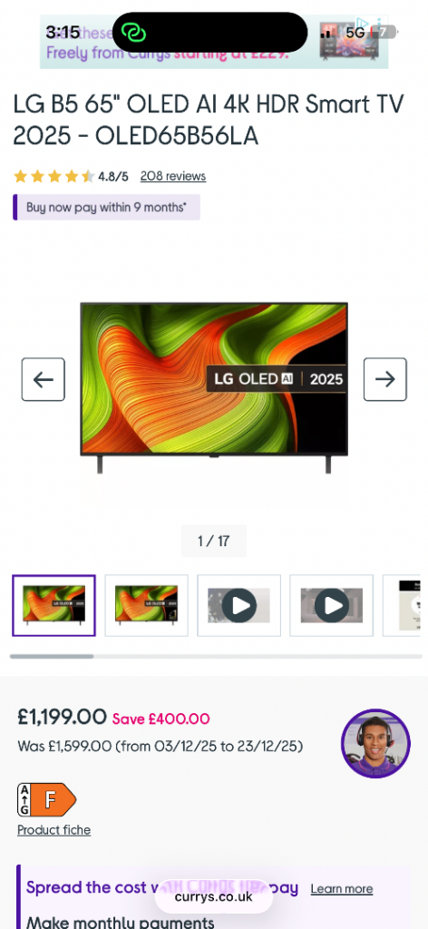 CAN DELIVER,SAVE £520 RRP £1399 BRAND NEW SEALED  LG B5 65” OLED EVO AI 4K HDR SMART TV OLED65B56LA 