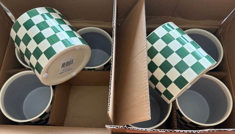 Job Lot of 160 Portland Living Green Chequered Stoneware Planters - NEW