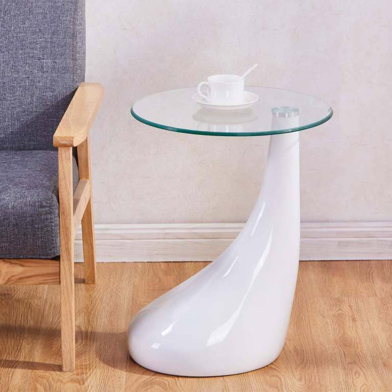Pair of Modern Design White High Gloss With Glass Tops Sofa End Coffee / Side Tables. Brand New.