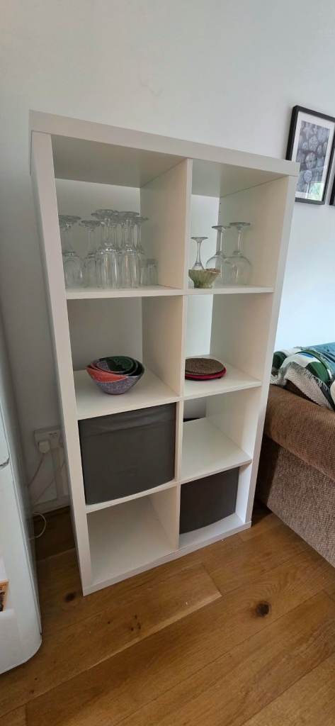 IKEA Kallax Shelving Unit (8 Cube) + 4 Storage Boxes – White
