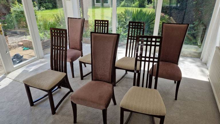 Set of 7 dark wood dining chairs