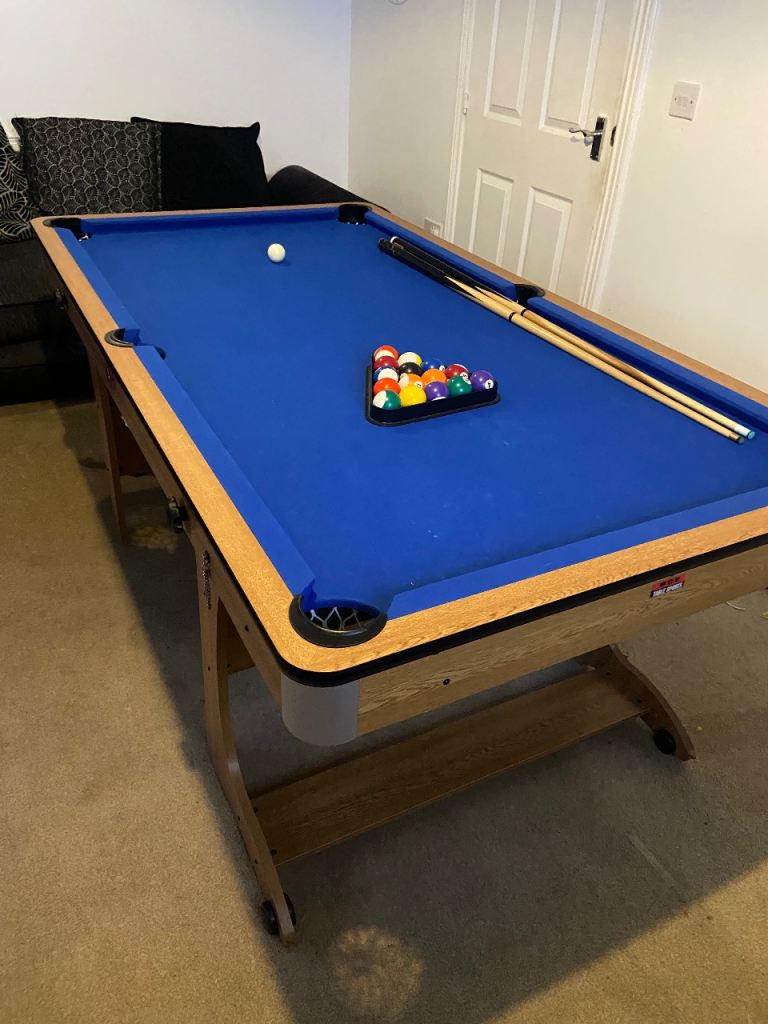 Folding Pool Table with Accessories – Blue Felt, Good Condition