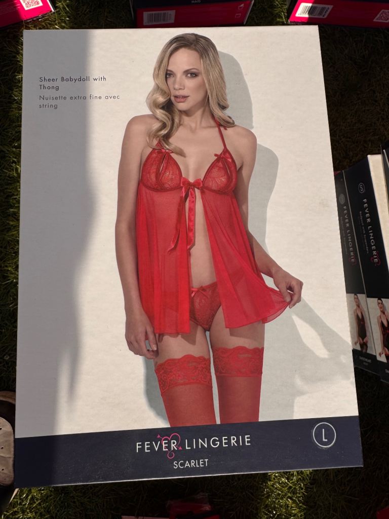 Fever Lingerie Sheer Babydoll with Thong – Red, New