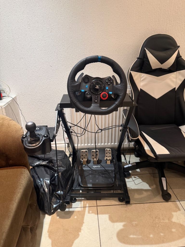 Logitech G29 Racing steering wheel, pedals and shifter set and stand and chair