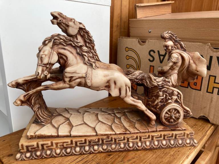 image for SIGNED LORENZO TONY ROMAN CHARIOT ALABASTER COMPOSITE STATUE