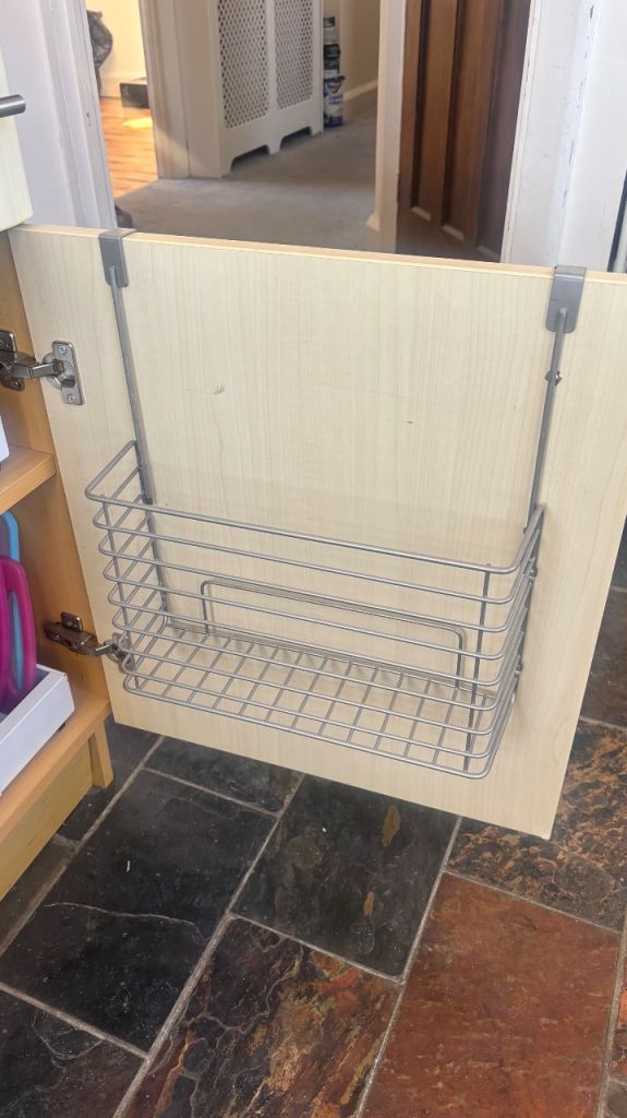 Kitchen door storage basket