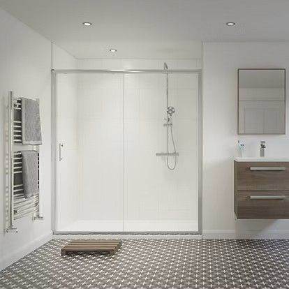 Framed Shower Slider door polished silver-effect finish adjustable 1070-1100mm w x 1850mm h. New.