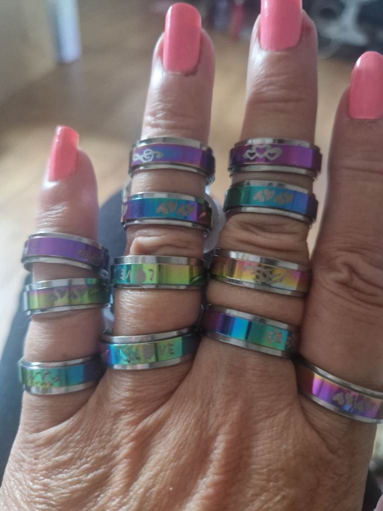 New fidget spin Stainless Steel Rainbow Rings - Various Sizes