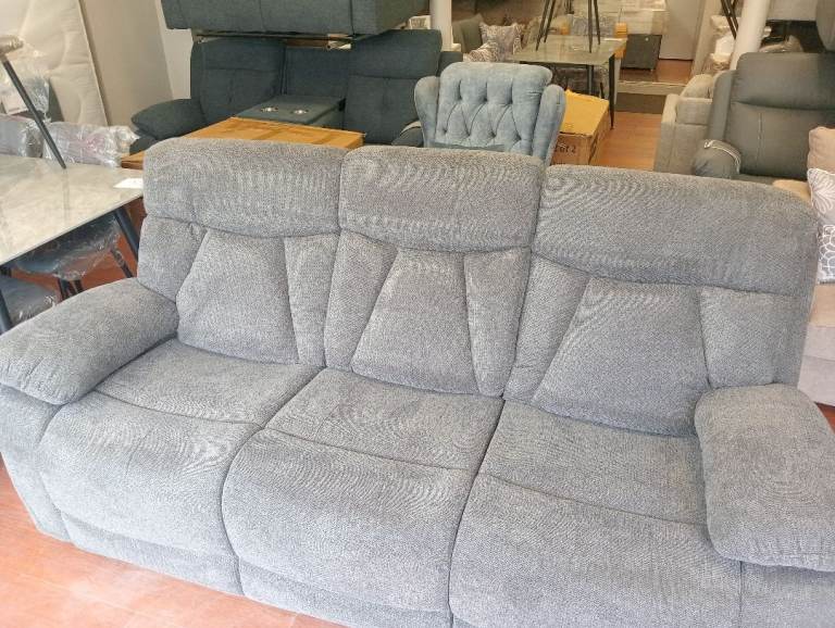 BRAND NEW Grey Fabric Recliner Sofa Set – 3-Seater and 2-Seater with drinks holder 