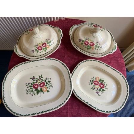 Norman Frank vintage pottery set 2 lidded serving dish and 2 platters