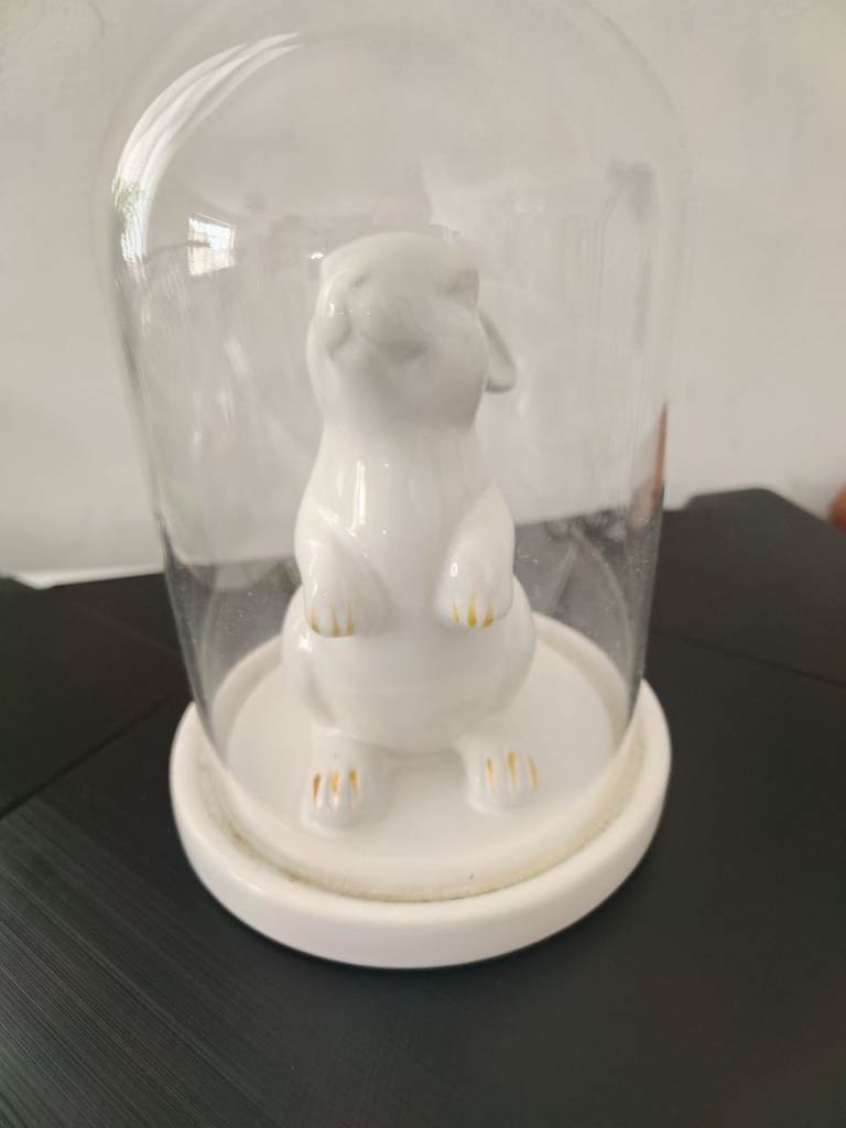 Ceramic Rabbit Bell Jar Decoration – White, Good Condition