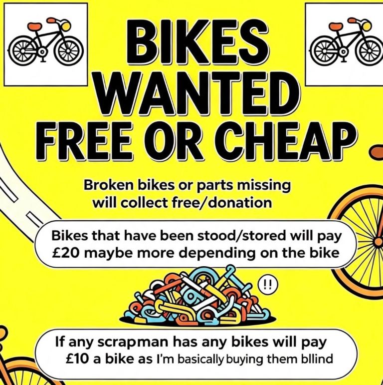 Bikes Wanted - Free or Cheap for Parts/Repair/Scrap