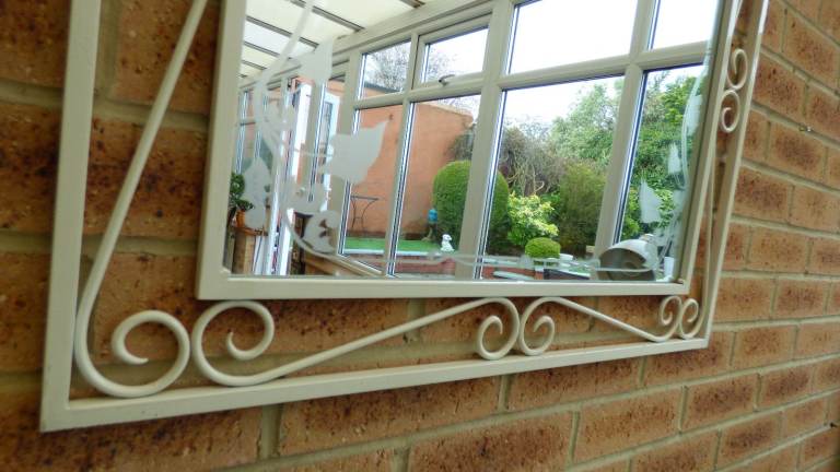 Large Vintage Retro Etched 1950s Arch Top Wrought Iron Scroll Wall Mirror 92 cm