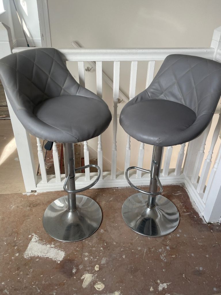 Pair of Grey Bar Stools with Adjustable Height