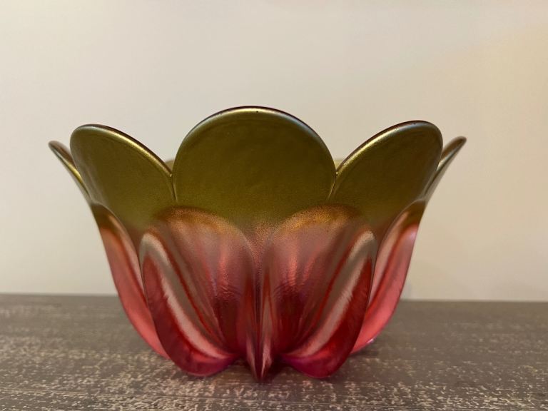 Rare Walther Glass Vintage Pink Gold Tulip Flower Dish Bowl