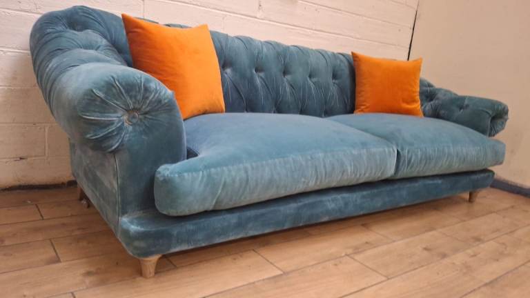 Loaf Bagsie large sofa in bluish grey velvet RRP £3500