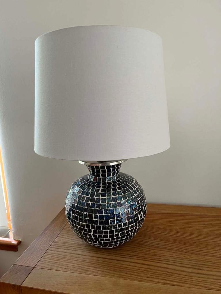 Large navy blue mosaic table lamp