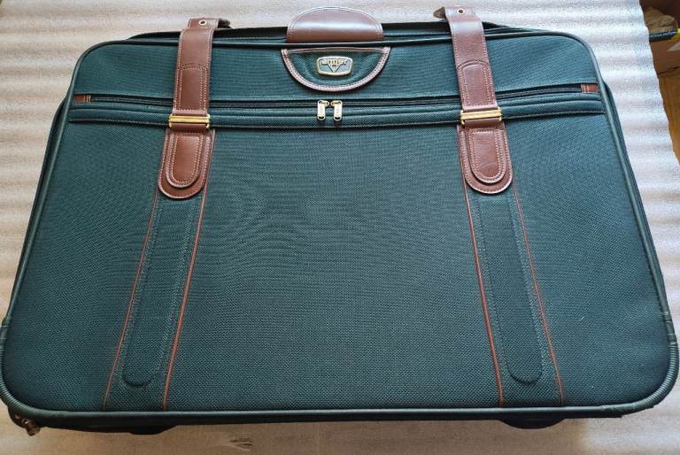 Antler Suitcase & Garment Bag Set Green Brown Softside Rolling Luggage