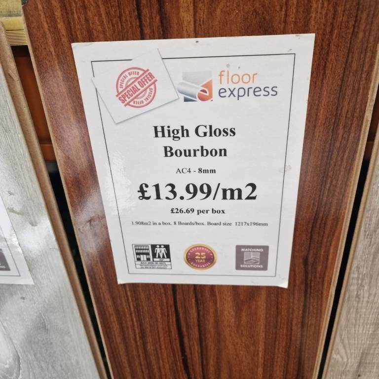 High Gloss Bourbon 8mm Laminate Flooring Just £27 Per Pack