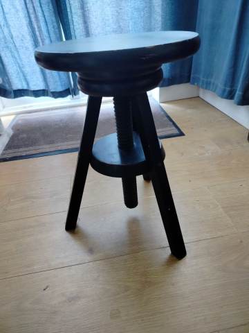 Black Wooden Adjustable Screw Stool with Cushion – Good Condition