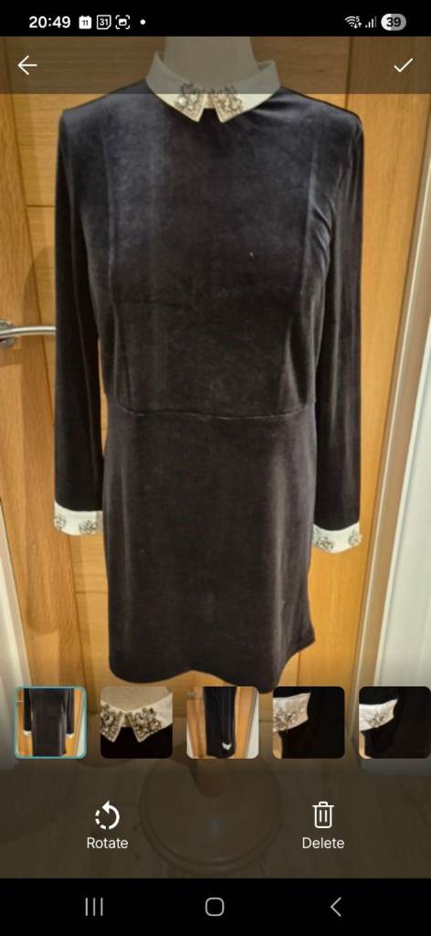 H&M BNWT stunning navy velvet dress with diamanté details to collar and cuffs