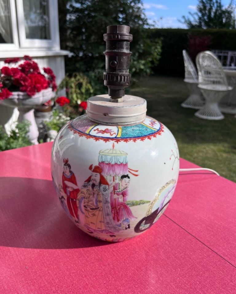 Large oriental famille rose ginger jar style table lamp