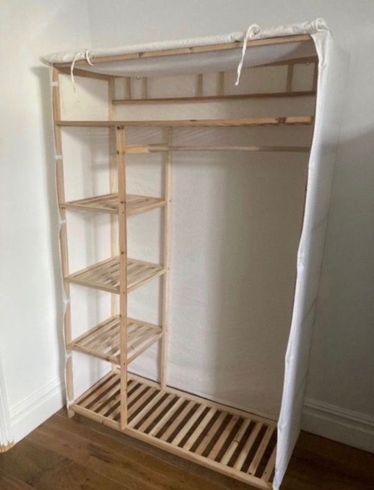 Classic vidaXL pinewood wardrobe with canvas washable cover W110 x D40 x H170 cm / RRP £164