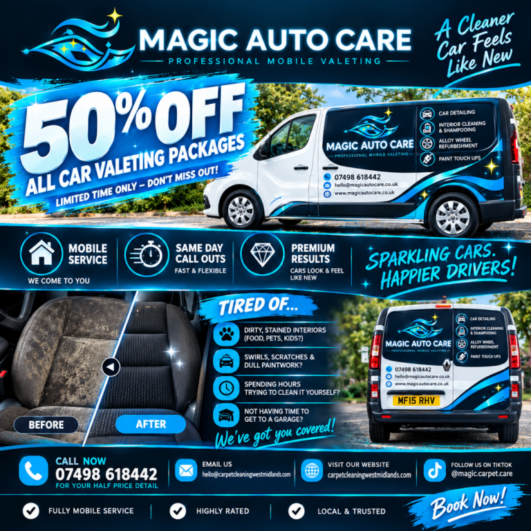 Mobile Car valeting, upholstery extraction, headlight restoration, engine bay cleaning