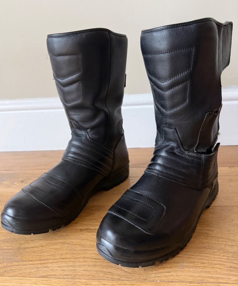 Pair of black Altberg men’s leather motorcycle boots