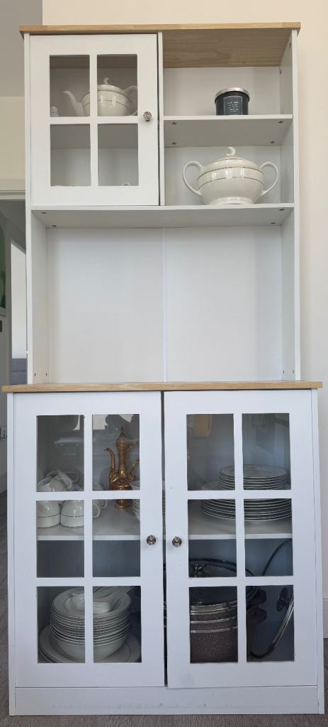 White Kitchen Dresser / Display Cabinet with Glazed Doors