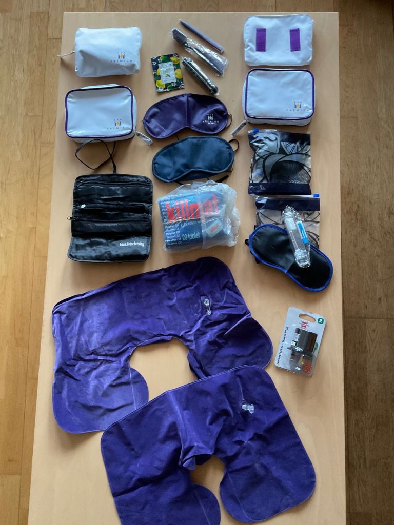 BUNDLE OF NEW and NEAR NEW TRAVEL ESSENTIALS - Mini Iron Neck Pillow Mosquito Plug + Toiletries