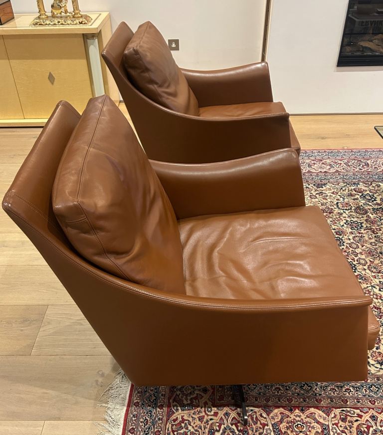 Flexform Boss swivel leather armchairs pair 